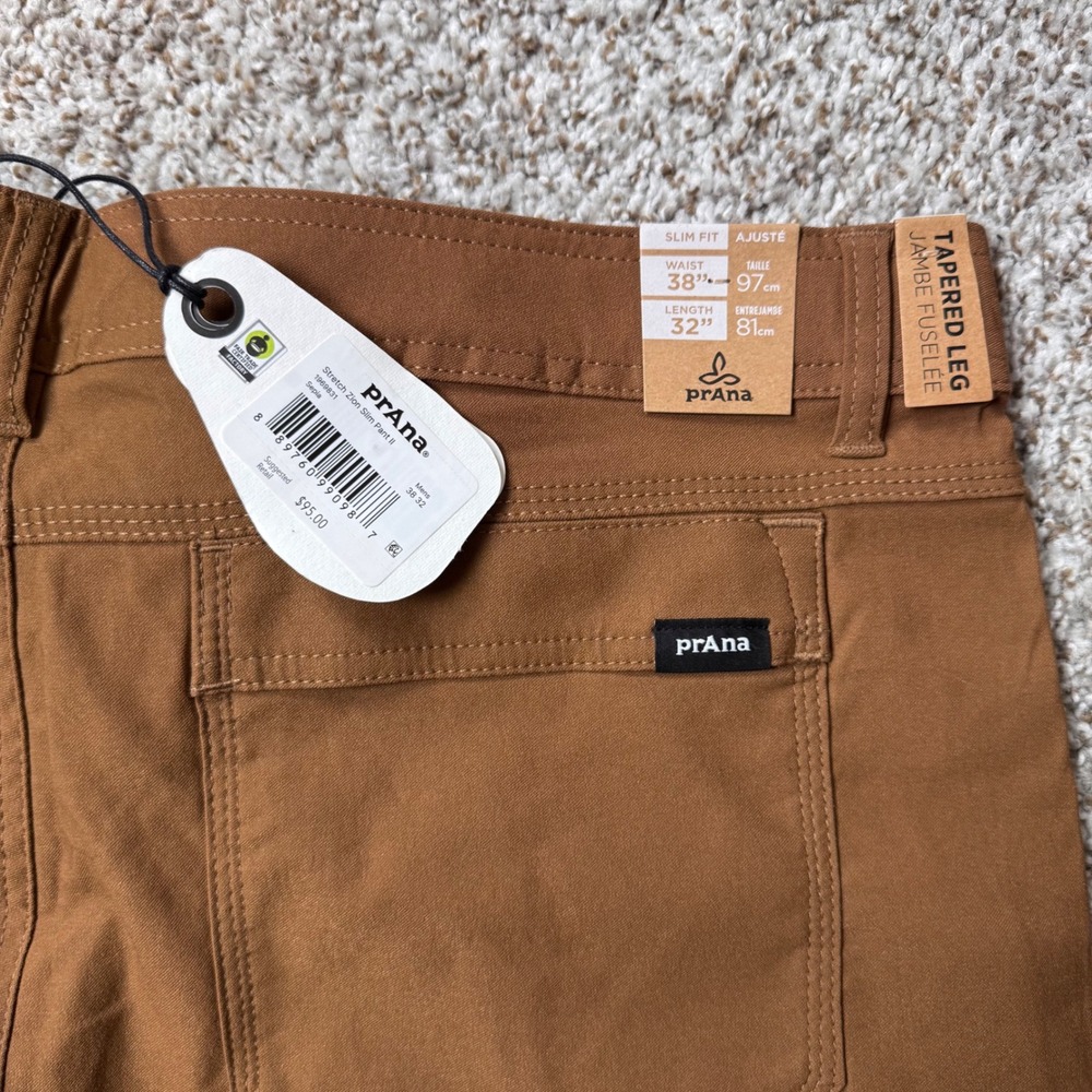PrAna 38x32 Tapered Leg Stretch Zion Slim Fit Pants Brown Cargo Performance New - Picture 5 of 5